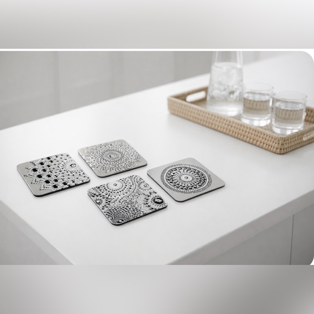 Enjoying my custom artwork, set of 4 coasters, repurposed, recycled, coasters